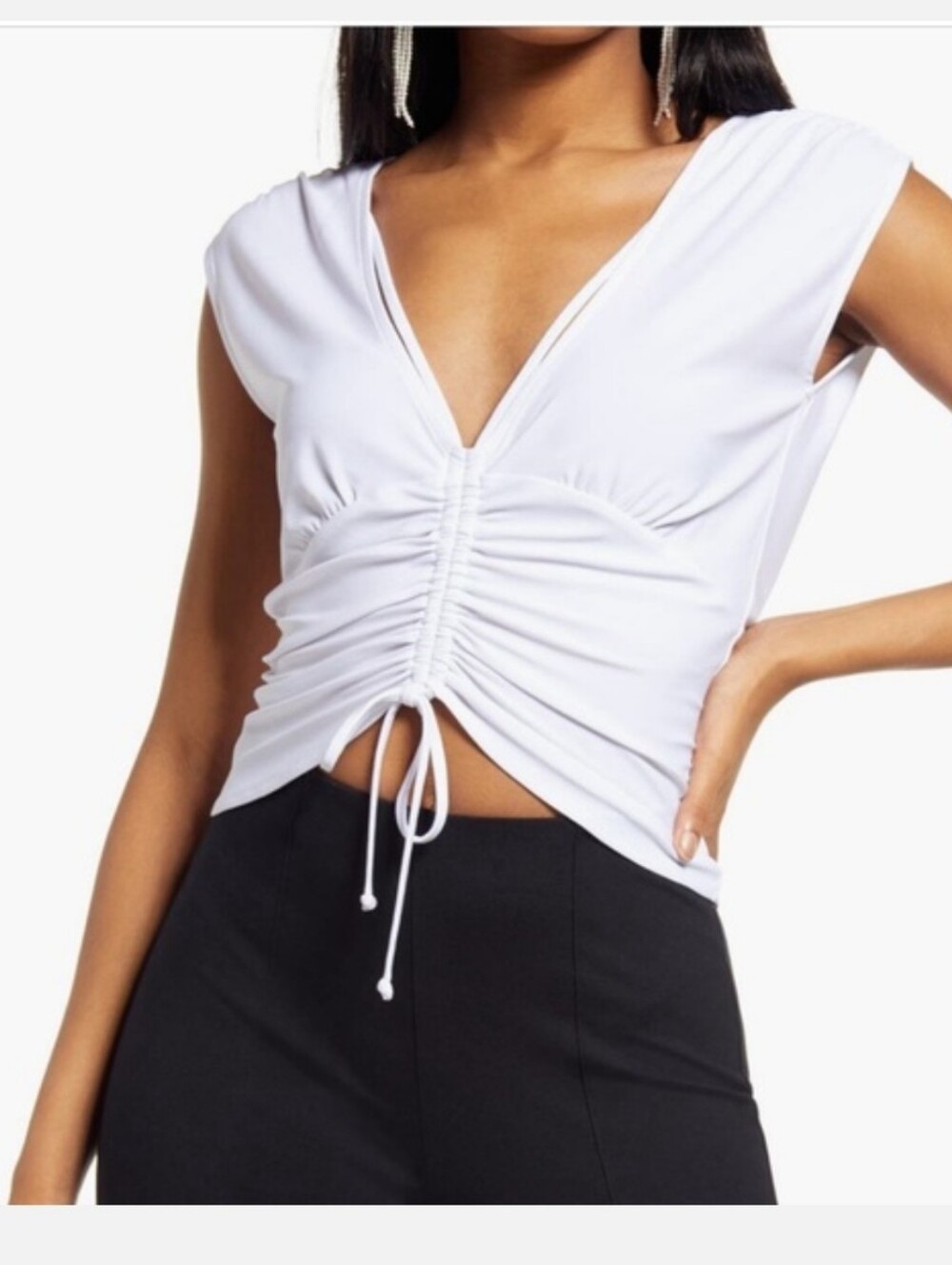 Open Edit Womens Shirt White Size Small Cinched Crop Top